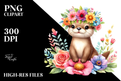 Cute Cartoon Flower Otter with Vibrant Flower Crown Product Image 2