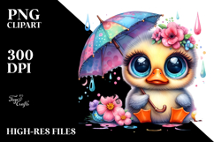 Vibrant Baby Duck with Umbrella, PNG Product Image 2
