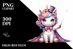 colorful baby unicorn with Magician's Cape, Sublimation PNG Product Image 3