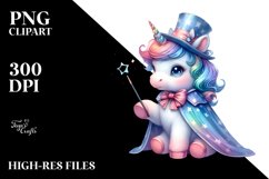 colorful baby unicorn with Magician's Cape, Sublimation PNG Product Image 3