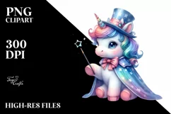 colorful baby unicorn with Magician's Cape, Sublimation PNG Product Image 3