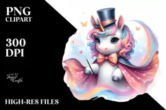 colorful baby unicorn with Magician's Cape, Sublimation PNG Product Image 3