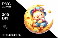 Summer Baby Chicken on Moon | Sublimation | Clipart Product Image 1
