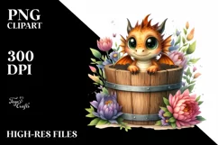 Cute Baby Dragon with Wood Bucket Product Image 1