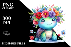 Cute Cartoon Flower Turtle with Vibrant Flower Crown Product Image 2
