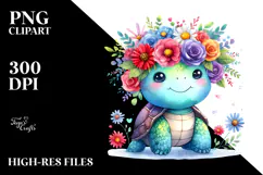 Cute Cartoon Flower Turtle with Vibrant Flower Crown Product Image 2