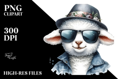 Watercolor Lamb with Hat and Sunglasses PNG Product Image 2
