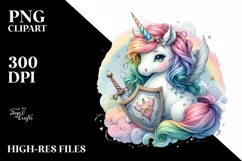 colorful baby unicorn with Shield and Sword, Sublimation PNG Product Image 3