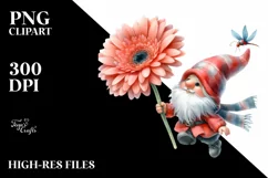 Cute Gnome in the Air with Gerbera PNG Product Image 2