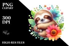 Baby Sloth Sleeping Flower | Clipart Product Image 2