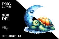 Whimsical Turtle on Moon | Sublimation | Clipart Product Image 2