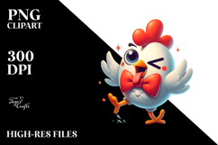 Whimsical Chicken with Bow Tie, Artistic PNG Product Image 2