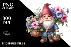 Detailed Cute Gnome with Flowers, PNG Product Image 1