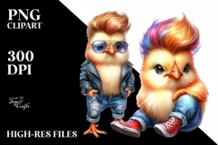 Colorful Chicken with Jeans, Cute PNG Product Image 1
