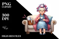 charming old lady hair curlers | Clipart Product Image 1