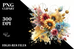 Watercolor Bouquet with Sunflower and Splash | Clipart Product Image 1