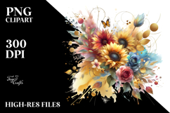 Watercolor Bouquet with Sunflower and Splash | Clipart Product Image 2