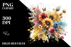 Watercolor Bouquet with Sunflower and Splash | Clipart Product Image 2