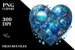 Blue Stained Heart, Watercolor PNG Product Image 2