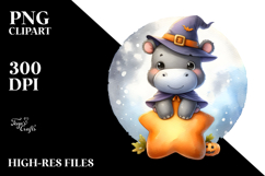 Cute Halloween Baby Hippo on Star PNG Product Image 2