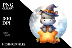 Cute Halloween Baby Hippo on Star PNG Product Image 2