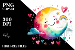 Colorful Moon with Hanging Hearts PNG Product Image 2