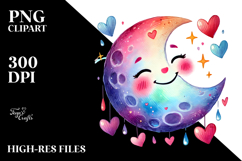Smiling Moon with Hearts in Watercolor PNG Product Image 2