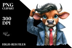 Cow with Tie and Raincoat Standing Up | Clipart | Product Image 1