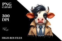 Cow with Tie and Raincoat Standing Up | Clipart | Product Image 3