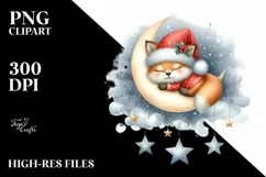 Baby Fox Christmas Moon Stars | Sublimation | Clipart Product Image 3