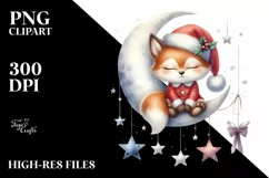 Baby Fox Christmas Moon Stars | Sublimation | Clipart Product Image 1