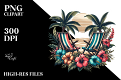 Vintage Tropical Flower Beach Chairs Clipart Product Image 2