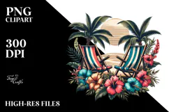 Vintage Tropical Flower Beach Chairs Clipart Product Image 2