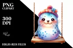 Colorful Watercolor Cute Seal Swing | Sublimation | Clipart Product Image 1