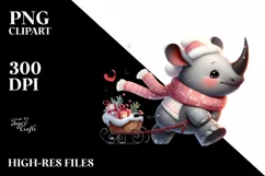 Cute Winter Rhino Sleigh Ride PNG Product Image 1