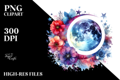 Abstract Moon with Flowers and Stars | Clipart Product Image 2