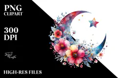 Abstract Moon with Flowers and Stars | Clipart Product Image 2