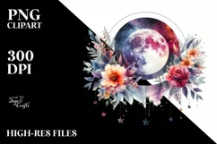 Abstract Moon with Flowers and Stars | Clipart Product Image 3