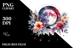 Abstract Moon with Flowers and Stars | Clipart Product Image 2