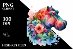 Abstract Watercolor Vibrant Hippo Clipart Product Image 3