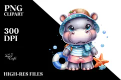 Energetic Baby Hippo for the Beach PNG Product Image 2