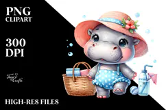 Cute Baby Hippo at the Beach PNG Product Image 2