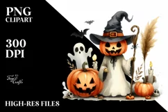 Watercolor Pumpkin Halloween Clipart, Transparent PNG Product Image 3