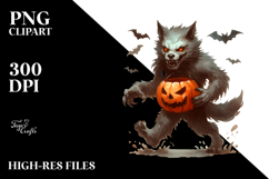 Watercolor Werewolf Halloween Clipart, Transparent PNG Product Image 2