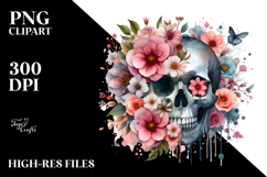 Digital Watercolor Flower Skull with Gnome, PNG Product Image 2