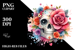 Whimsical Flowers with Skull Watercolor Digital Art Product Image 2