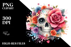Digital Painting with Flower Skull PNG Product Image 2