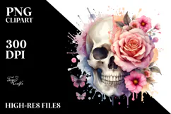 Skull Flower Watercolor PNG Product Image 2