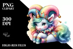 colorful baby unicorn with Jester's Hat, Sublimation PNG Product Image 3