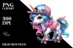 colorful baby unicorn with Skateboarder&#039;s Gear, Sublimation Product Image 1